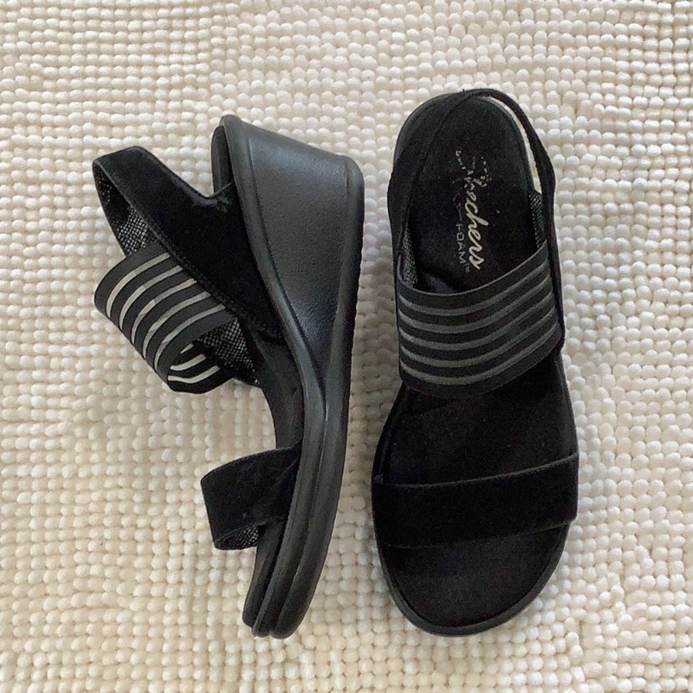Skechers Black Wedge Sandals